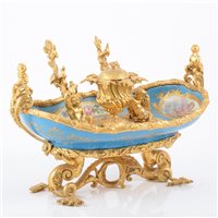 Lot 226 - Louis XV style Bleu Celeste porcelain and gilt metal mounted encrier