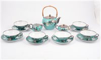 Lot 28 - A six-piece Bavarian porcelain tea set with silver overlay