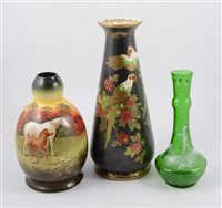 Lot 37 - A pair of Crown Devon Soleilian Ware vases decorated with scenes with horses, signed S Fieldhouse