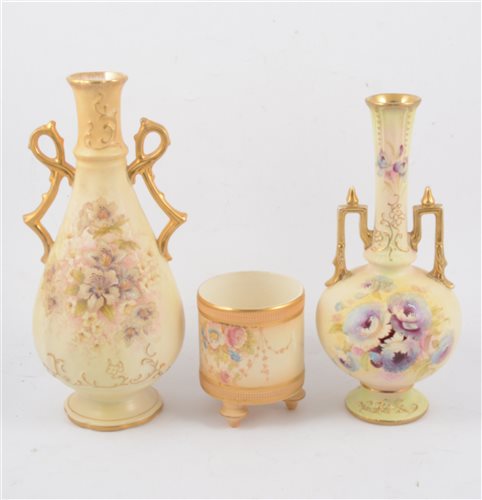 Lot 61 - A collection of Crown Devon blush ivory decorative ceramics, dressing table set in the "Wye" pattern
