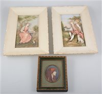 Lot 185A - Pellegrini, miniature portrait and a pair of Continental porcelain plaques, (3).