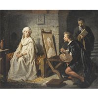 Lot 277 - French School, 19th century, Guido Reni painting the portrait of Beatrice Cenci, oil on relined canvas.