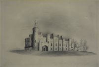 Lot 314 - M J B, a Scottish Castle, initialled and faintly inscribed pencil vignette, 21 x 31cm; pencil drawing of a Tower House and a portrait print, [3]