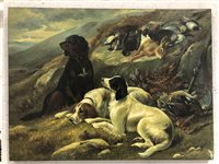 Lot 282 - Contemporary, retrievers and dead game, oil on canvas backed with board.