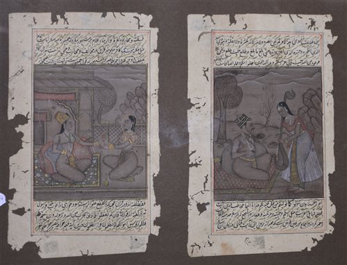 Lot 300 - Indian School, Moghul figures on a balcony, gouache,; and three others and a pair of illuminations framed as one, [5]
