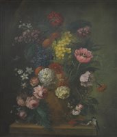 Lot 363 - Continental School, Still Life of flowers in a vase,, ...