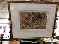 Lot 306 - After Peter Partington, Woodcock in brambles, signed coloured drypoint, and four other similar works