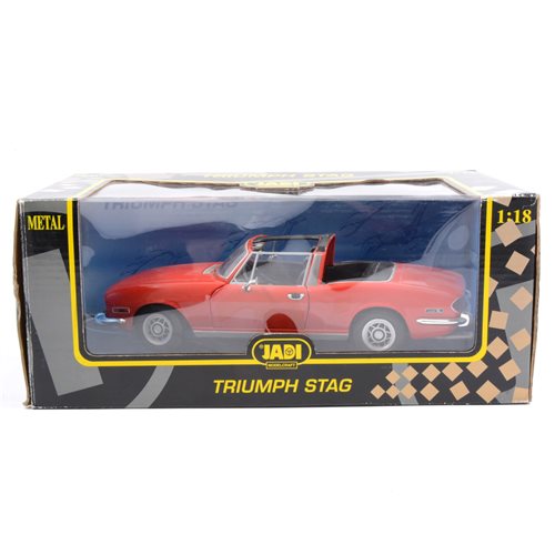 Lot 296 - Jadi Modelcraft 1:18 scale Triumph Stag, red body with open-top roof, boxed.