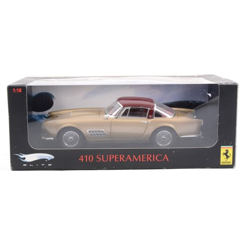 Lot 291 - Hotwheels Ferrari 410 Superamerica, 1:18 scale Elite limited edition model, gold body with red roof, boxed.