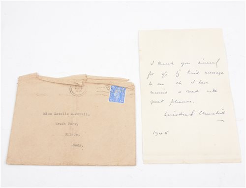 Lot 251 - A facsimile letter from Winston Churchill in pen on House of Commons embossed paper