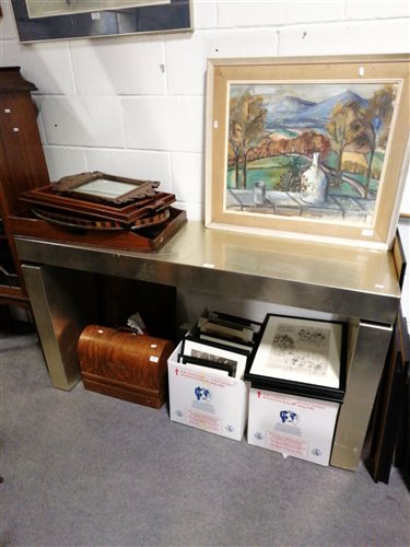 Lot 434 - Silver-leaf contemporary console table, by J Robert Scott, length 150cm.