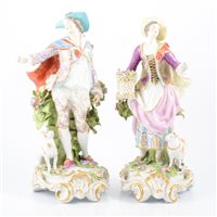 Lot 262 - Pair of Continental Chelsea style porcelain figures, 'The Imperial Shepherd and Shepherdess'.