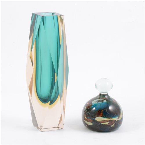 Lot 54 - Murano style Sommerso glass vase, facet cut, and an art glass paperweight