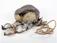 Lot 174A - WW2 leather pilot's helmet and two pairs of goggles, belonging to a former Mosquito pilot