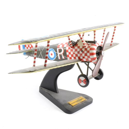 Lot 239 - Bravo Delta model Sopwith F.1 Camel bi-plane aircraft, approximately 1:17 scale, painted wooden construction, wing span is 50cm, unboxed.