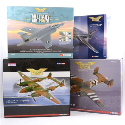 Lot 241 - Corgi Toys The Aviation Archive models, 49802 Hawker Hunter F Mk6 RAF 'Black Arrows, AA36606 Lockheed F-4-1-Lo Lighting