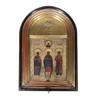 Lot 235 - Large Russian icon, with chased and engraved silver gilt oklad, Moscow, circa 1880.