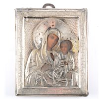 Lot 233 - Russian icon, with white metal oklad, indistinctly marked, 19th century