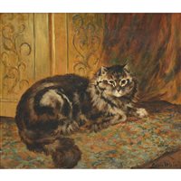 Lot 311 - Louis William Wain, Cat on a mat, oil on canvas.