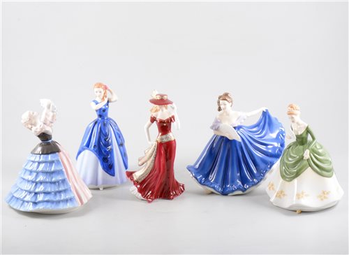 Lot 21 - A collection of mainly Royal Doulton figurines, comprising the Pretty Ladies collection 'Laura', 'Soiree', 'Elaine' HN4718 and 'Elaine' in pink, Pretty Ladies Best of the Classics 'Susan'.. (8)