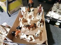 Lot 67 - A collection of Beswick and other china horses and animals, including Beswick black and white horse, 'Bosun' bulldog and 'Robin' 980, Lomonosov giraffe and JEMA Holland Bassett Hound. (20)