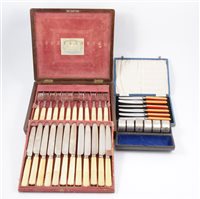 Lot 103 - Regency dessert canteen by Joseph Rodgers & Sons, a cased set of Art Deco tea knives, and napkin rings