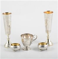 Lot 280 - A Russian beaker, 5cm, marked 84, B.C. 1863, EP, engraved "4th February 1865", a cup and saucer 84 NO 1892