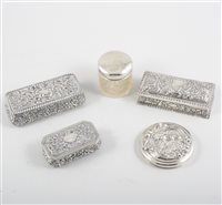 Lot 282 - Three rectangular silver trinket boxes, repousse chased with vacant cartouches