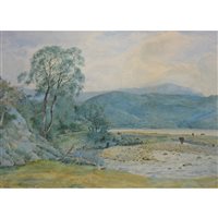 Lot 309 - Wilmot Pilsbury, landscape with cattle by a meandering river, watercolour.