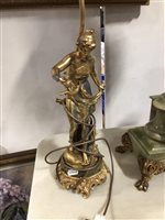Lot 85 - French onyx and gilt spelter figural mantel clock table lamp, and a similar figural table lamp [2]