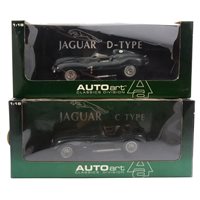 Lot 279 - Autoart Classics Division Jaguar D-Type model, boxed and another Jaguar C Type also by Autoart, both 1:18 scale, both boxed, (2).