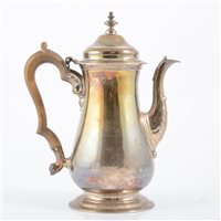 Lot 154 - George II silver coffee pot, marks badly rubbed, London, 1756.