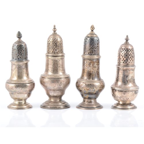 Lot 155 - Collection of four silver baluster-shape casters