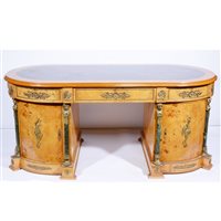 Lot 377 - Empire style maple wood and gilt metal mounted bureau plat, late 20th Century.