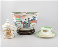 Lot 55 - A quantity of china and glass, including two decanters and a large bowl on wooden stand