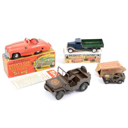 Lot 101 - Tri-ang Minic tin-plate clockwork, including no.2 Sports Car with four speeds and reverse boxed