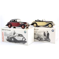 Lot 283 - Schuco Germany modern tin-plate models, BMW 327 Coupé and BMW 327 Cabriolet, 1:18 scale, both boxed, (2).
