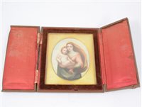 Lot 182 - A miniature painting of the Madonna and Child, oval plaque in gilt surround, 13.5cm x 11cm.