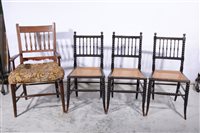 Lot 413 - Set of three ebonised turned chairs, and an elbow chair.