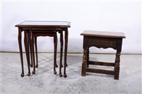 Lot 412 - Reproduction nest of three tables and an oak joint stool.