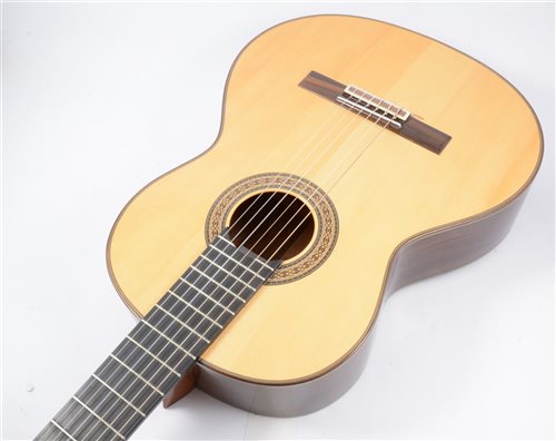 Lot 158 - Amalio Burguet Classical guitar model 2, serial no 0402, dated 2007,  in leather hard case.
