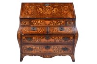 Lot 467 - A Dutch inlaid walnut bombe shape bureau, circa 1800