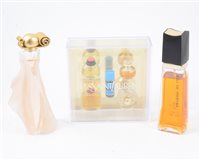Lot 174 - A selection of vintage perfumes, including 'Organza Incedence' by Givenchy, 'Kyoto' by Kanebo, miniatures in gift boxes by Yves Saint Laurent and French Options and others plus an atomiser. (11)