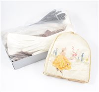 Lot 177 - A large quantity of vintage kid gloves, accessories, hand embroidered tea cosies, a sequin evening compact purse, a 1953 Coronation embroidered and appliqué card table cover