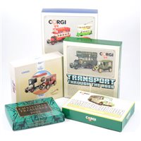 Lot 335 - A quantity of modern diecast vehicles and cars, including C89 set "60 Years Of Transport", Corgi Thornycroft Van and Model T Van, mostly boxed, (30+).
