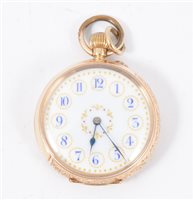 Lot 206 - A yellow metal open face fob watch