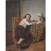 Lot 278 - Isadore Patrois, Young boy writing, oil on board.