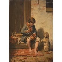 Lot 279 - W Martens, Boy and dog, oil on panel.