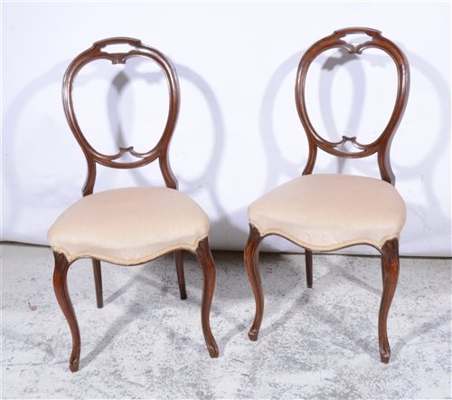 Lot 356 - Pair of Victorian walnut balloon back dining chairs.