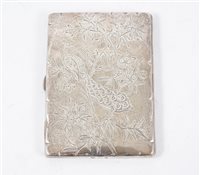 Lot 193 - A Victorian silver card case/note book in the Japanese style engraved with peacock, frog and flowers, D & M Birmingham 1878